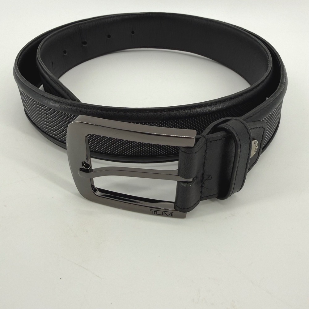Tumi Mens Ballistic Nylon and Leather Belt Black Made in France Size 34 015945